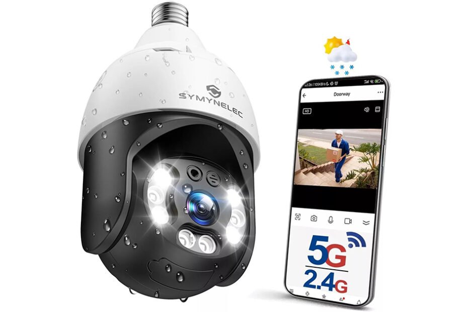 the SYMYNELEC Light Bulb Security Camera Outdoor Waterproof 2.5K